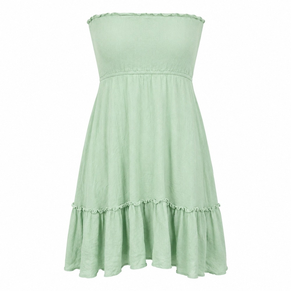 Mint Green Strapless Dress Womens Small Empire Waist Tiered Ruffle Cottagecore